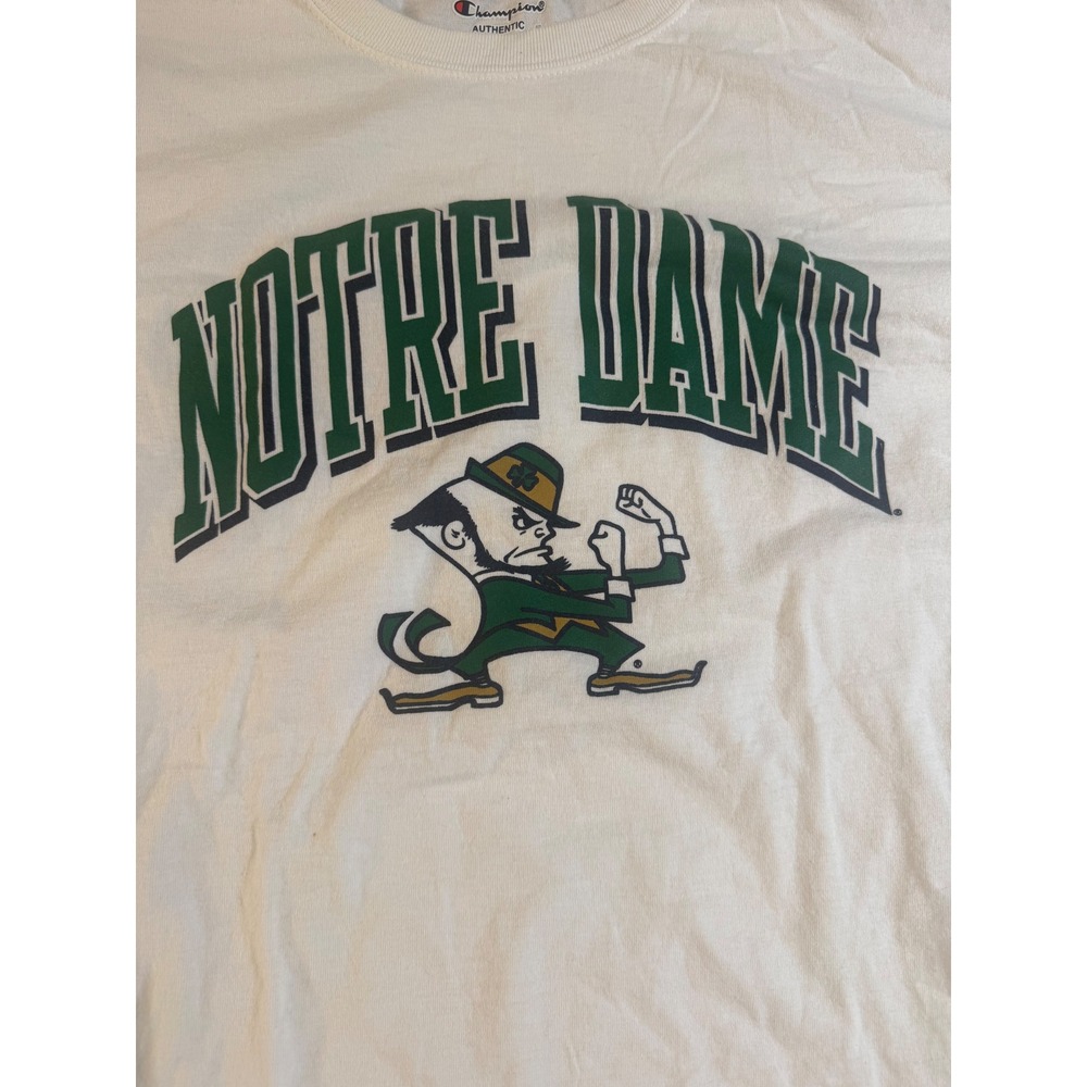 Champion Notre Dame Fighting Irish White Graphic T-Shirt Mens Large Leprechaun - Picture 2 of 4